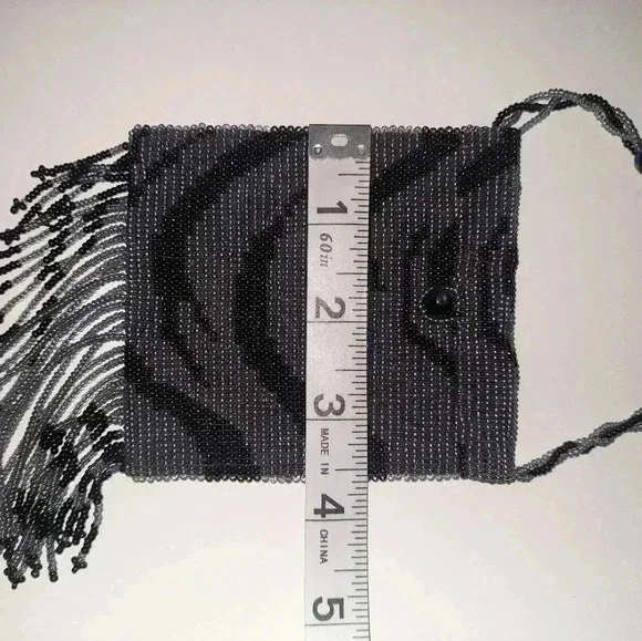 Vintage Zebra Print Full Beaded Evening Crossbody Fringe Small Bag - Picture 4 of 9
